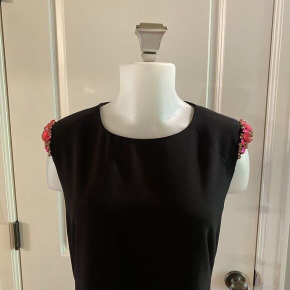 Ted Baker London Black Pink Rhinestones Zipper Back‎ Sleeveless Shift Dress - 3 - Picture 3 of 16
